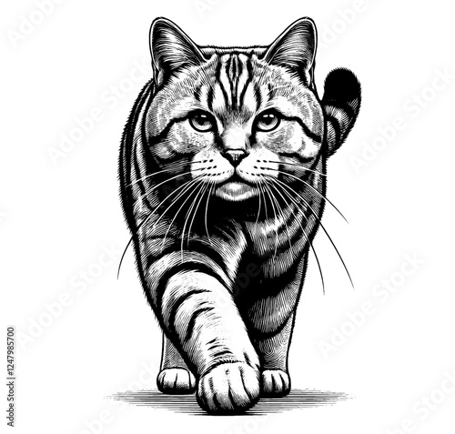 Beautiful cat in full-body, vector sketch, SVG, isolated on white background	