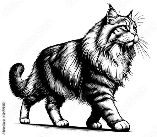 Beautiful cat in full-body, vector sketch, SVG, isolated on white background	