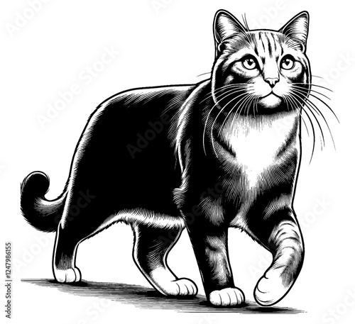 Beautiful cat in full-body, vector sketch, SVG, isolated on white background	