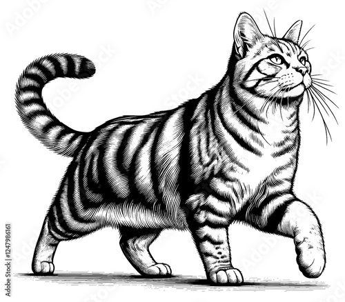 Beautiful cat in full-body, vector sketch, SVG, isolated on white background	