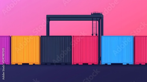 Transporting Colorful Containers Under Vibrant Skies: A Modern Shipping Scene Come Alive. Multimodal Transport Concept