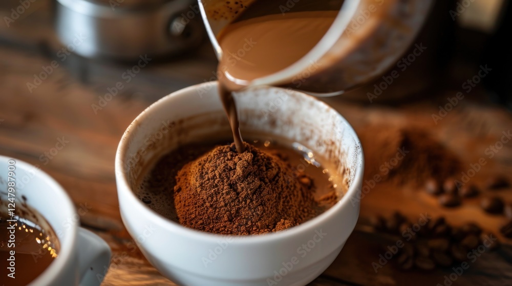 A white bowl filled with mushroom coffee powder A white bowl filled with mushroom coffee powder