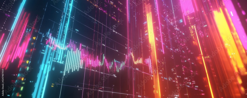 Obraz premium Neon Stock Market Data Visualization