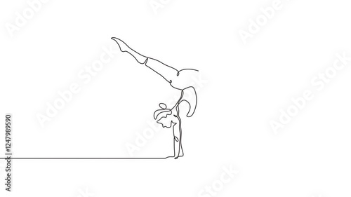 Continuous line drawing animation of woman doing yoga stretching upside down. Concept of yoga position. Animation video