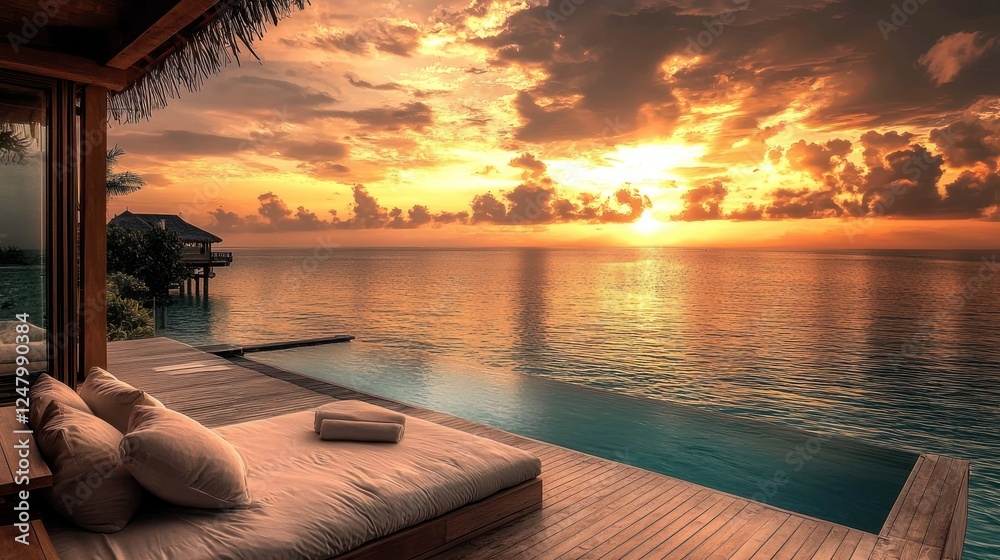 Fototapeta premium Sunset Paradise: Maldivian Oceanfront Haven