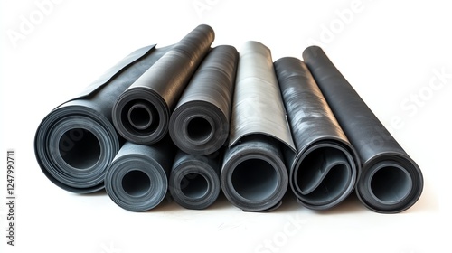 Various rolls of rubber material on a white isolated background. photo