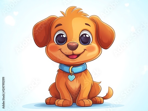 Wallpaper Mural Happy puppy sits, light blue background Torontodigital.ca