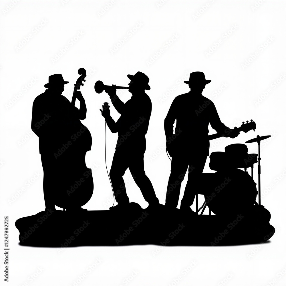 Band performing in silhouette, lively beer garden ambiance Band performing in silhouette, lively beer garden ambiance