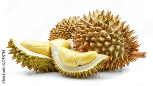 Exotic Tropical Durian Fruit with Spiky Hard Shell and Yellow Creamy Flesh Ripe and Ready for Harvest Organic and Healthy Produce from Agriculture photo