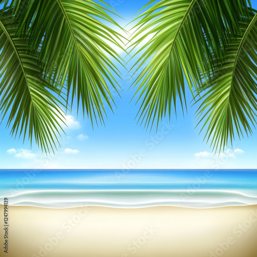 Wallpaper Mural Tropical beach with palm leaves and clear blue sky Torontodigital.ca
