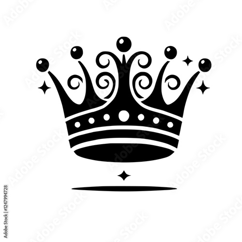 A regal black crown on a white background, symbolizing royalty.