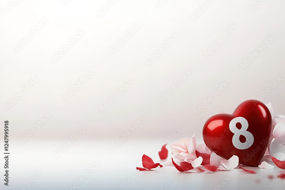 Red Heart with Number Eight and Rose Petals Red Heart with Number Eight and Rose Petals