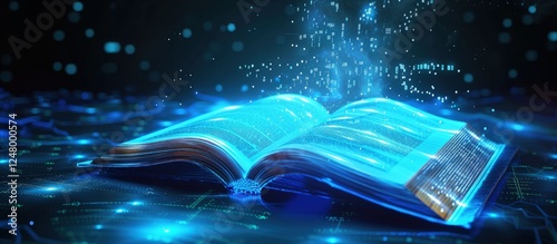 Wallpaper Mural Modern futuristic open blue book for education with digital futuristic elements graphic.Generated AI Torontodigital.ca