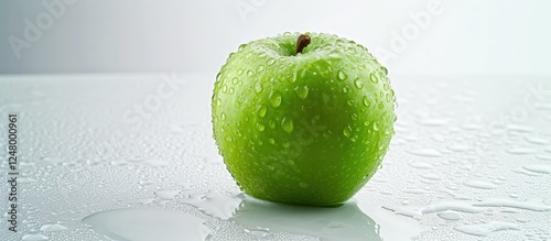Fresh juicy green apple fruit with water drops on a white background. Generated AI image
