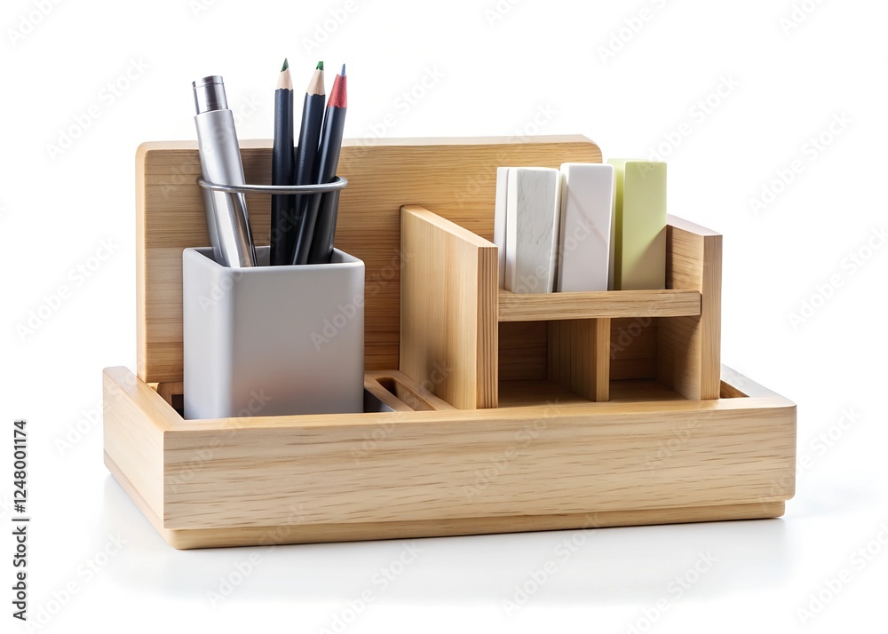 Obraz premium wooden desk organizer isolated on a white background