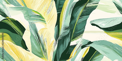 Botanical green banana leaf wallpaper background vector. Luxury natural hand drawn foliage pattern design in minimalist linear contour simple style. Design fabric, cover, banner, invitation