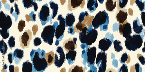 Abstraction leopard vector seamless print for textiles. Fashion pattern, leopard spots in various shades of brown and blue, Vector animal skin print. Fashion stylish organic texture
