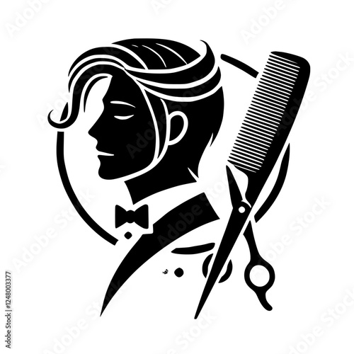 Silhouette of a Barber: a Side Profile with Comb and Scissors