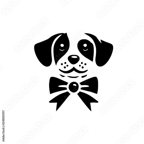 Cheerful Dalmatian pup, dog face, wearing a bow tie.