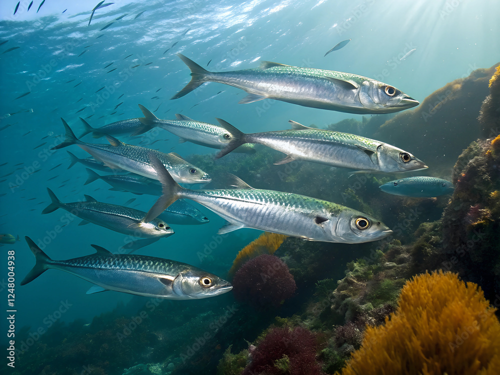 Fototapeta premium School of mackerel underwater - close-up