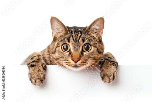 funny pet cat showing a placard isolated on white background blank web banner template and copy space