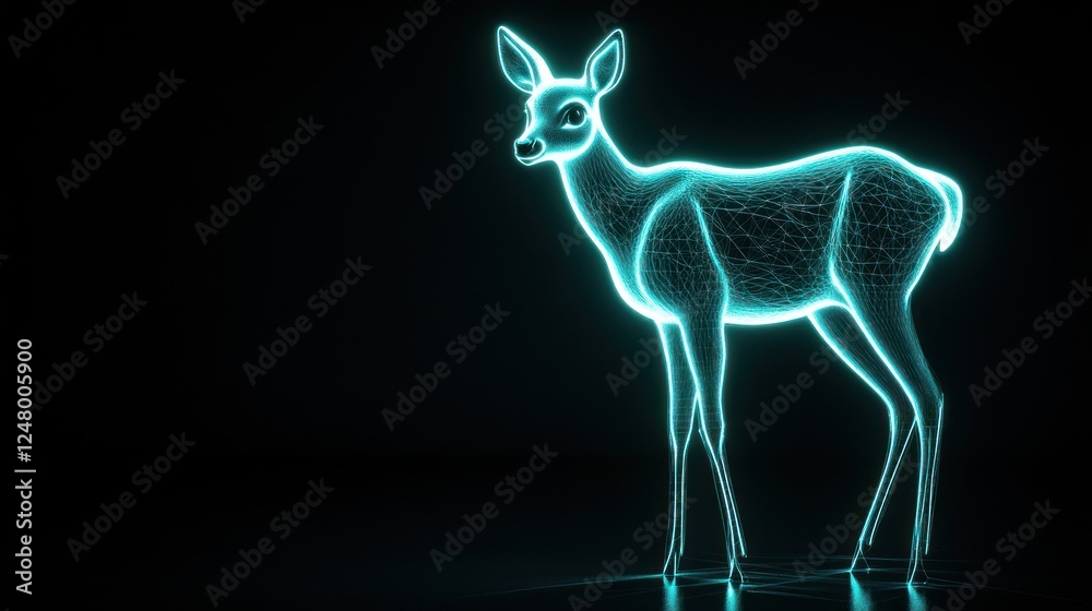 Glowing neon deer, digital art, dark background. Glowing neon deer, digital art, dark background.