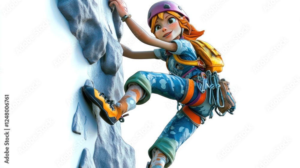Cartoon girl rock climbing, adventure, success, challenge. Cartoon girl rock climbing, adventure, success, challenge.