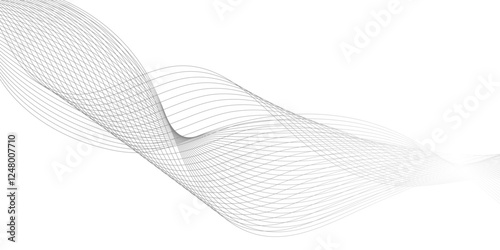 Geometrical and business and technology concept blend line abstract grey wave on white background, Dynamic curved flowing lines abstract background, technology and sound wave pattern background.