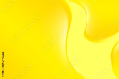 Abstract liquid lemon yellow texture, golden holographic liquid oil or serum bubbles texture background with copy space. Fluid organic forms, smooth fluid gel, collagen