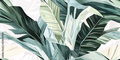 Botanical green banana leaf wallpaper background vector. Luxury natural hand drawn foliage pattern design in minimalist linear contour simple style. Design fabric, cover, banner, invitation