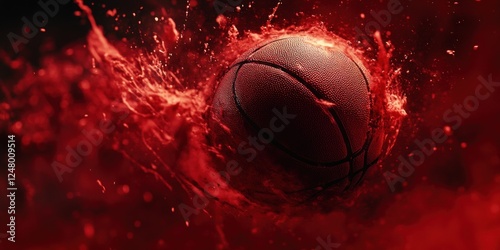 Fiery red basketball splashing.