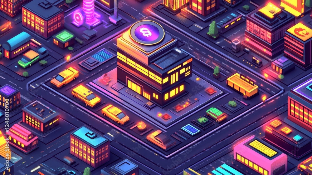 Neon Cityscape Isometric Pixel Art Digital Illustration Futuristic Urban Landscape Game Design Neon Cityscape Isometric Pixel Art Digital Illustration Futuristic Urban Landscape Game Design