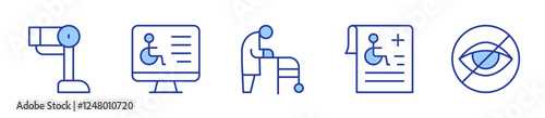 Disability Icon vector illustration. Line Duotone style. Editable stroke. report, blind, bionic leg, walker, website