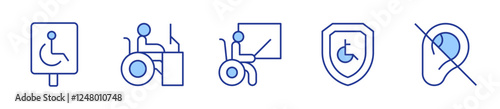 Disability Icon vector illustration. Line Duotone style. Editable stroke. shield, parking, teacher, deafness, worker