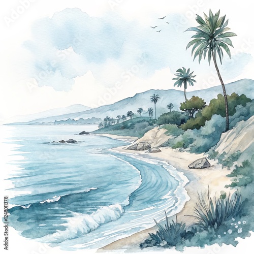 Serene Coastal Watercolor P...
