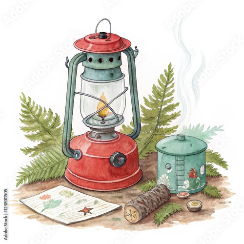 Watercolor Camping Lantern ...