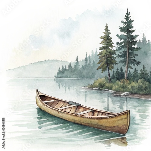 Watercolor Canoe on Serene ...