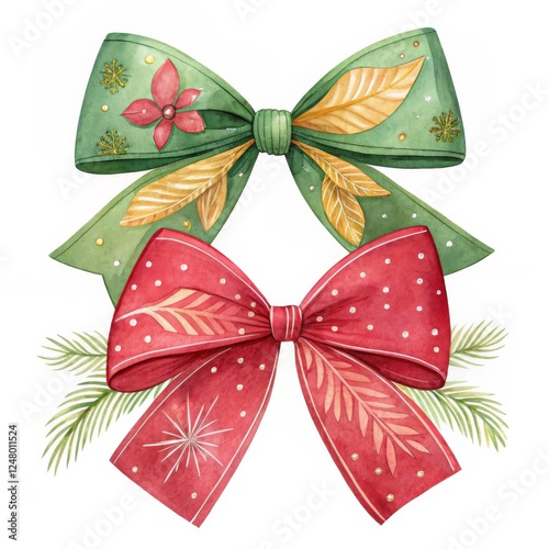 Watercolor Christmas Bows G...