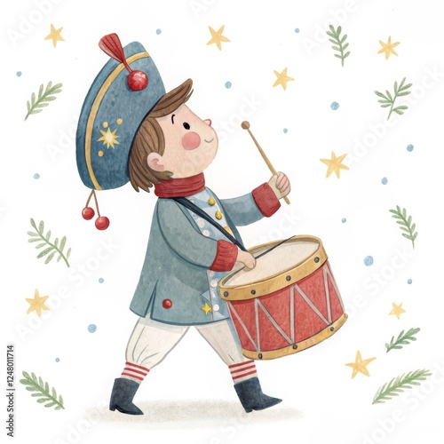 Watercolor Drumming Boy Fes...