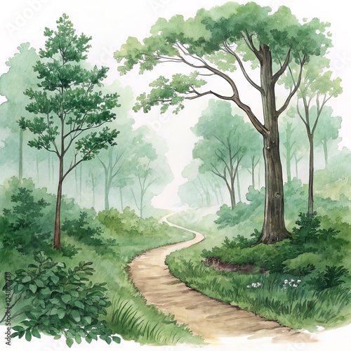 Watercolor Forest Path Wind...