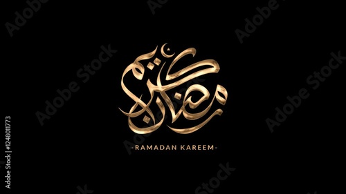 Ramadan Kareem Arabic Calligraphy Text Animation in Gold Color. Suitable for Islamic holidays Ramadan Kareem Celebrations. High Quality 4K footage