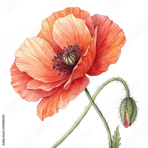 Watercolor Poppy Botanical ...