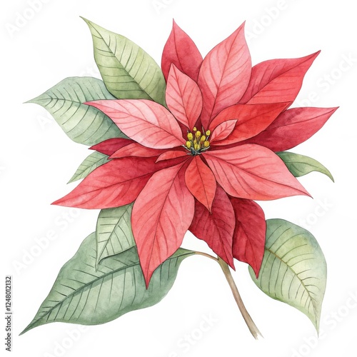 Watercolor Poinsettia Botan...