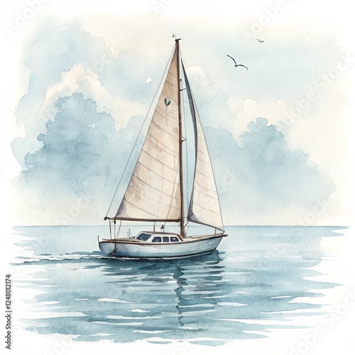 Watercolor Sailboat on Calm...