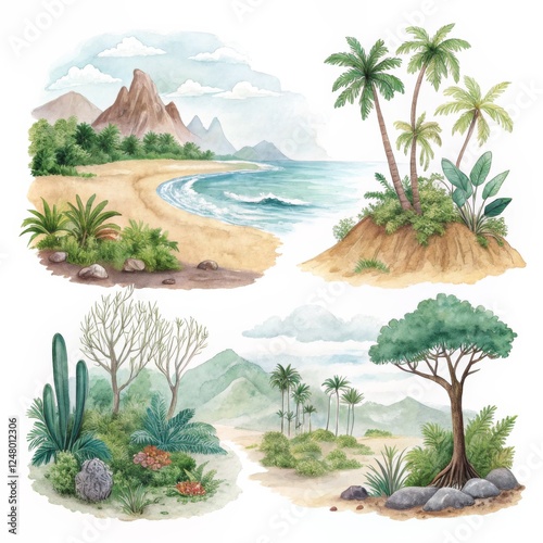 Watercolor Tropical Beach L...