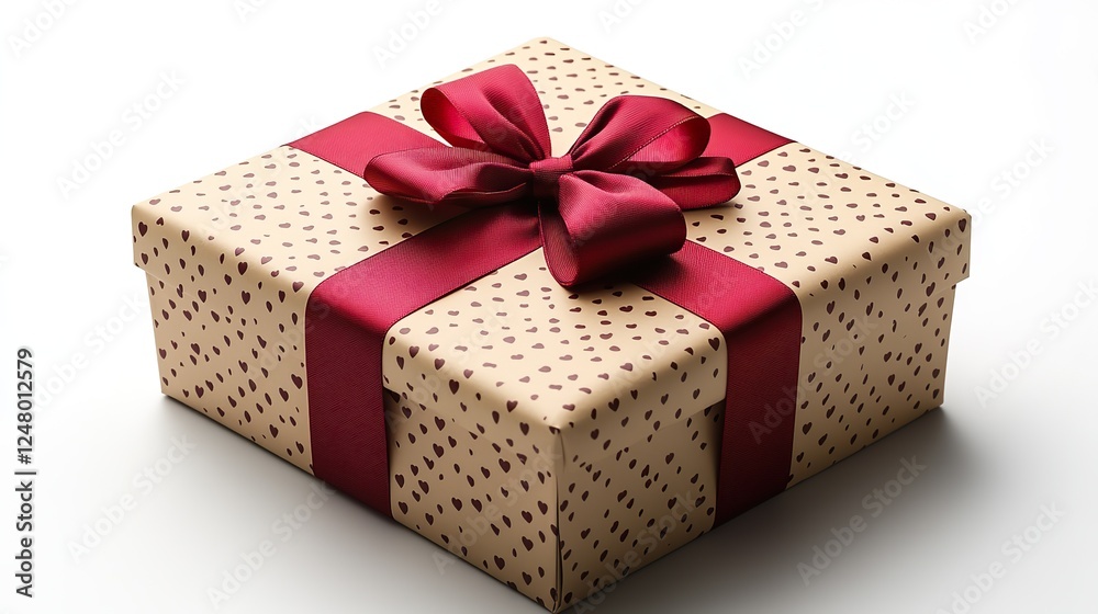 Obraz premium A gift box with a red ribbon and heart patterns, perfect for celebrating love and special occasions.