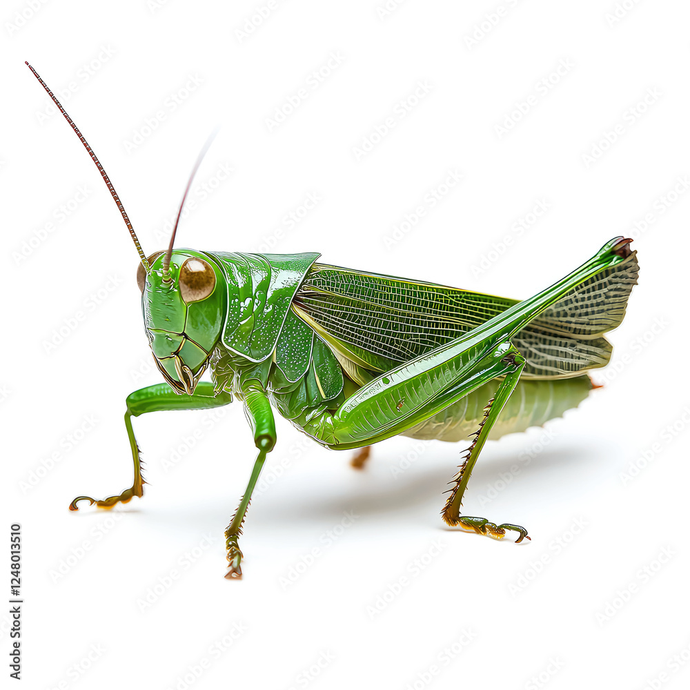 Close-up of a Vibrant Green Grasshopper in Detailed View Close-up of a Vibrant Green Grasshopper in Detailed View