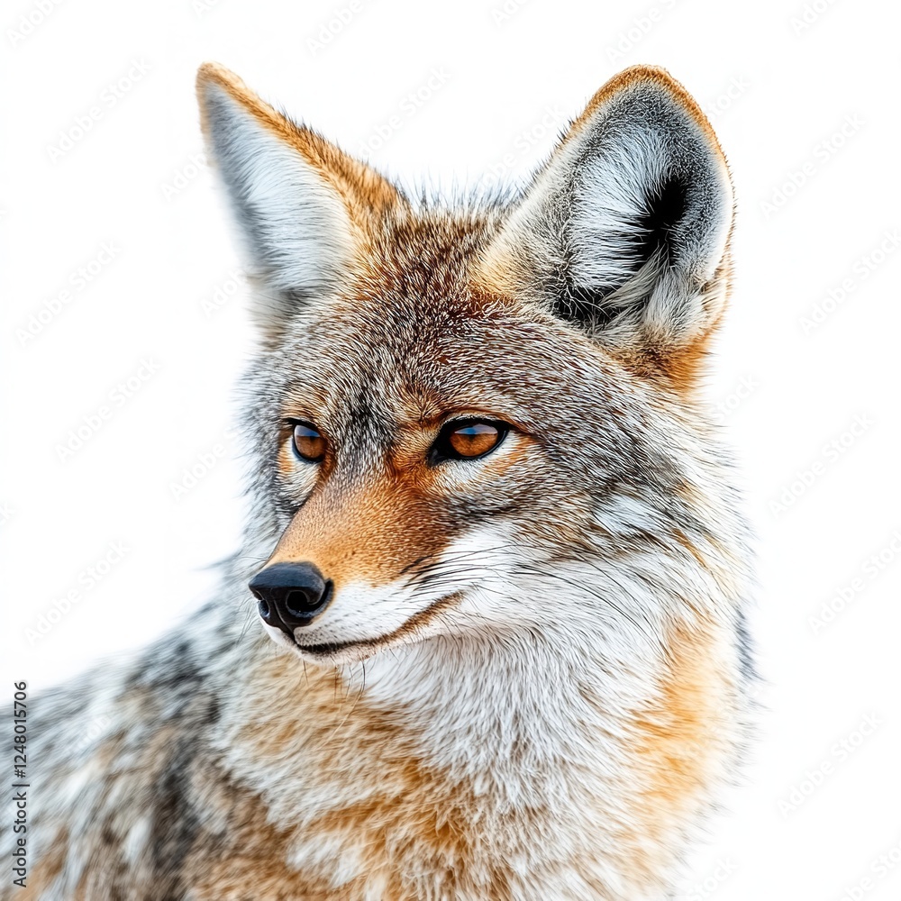Close Up Portrait of Coyote with White Background Close Up Portrait of Coyote with White Background