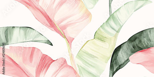 Botanical green banana leaf wallpaper background vector. Luxury natural hand drawn foliage pattern design in minimalist linear contour simple style. Design fabric, cover, banner, invitation