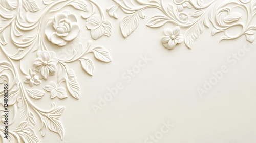 Elegant White Floral Bas Relief Wall Design photo